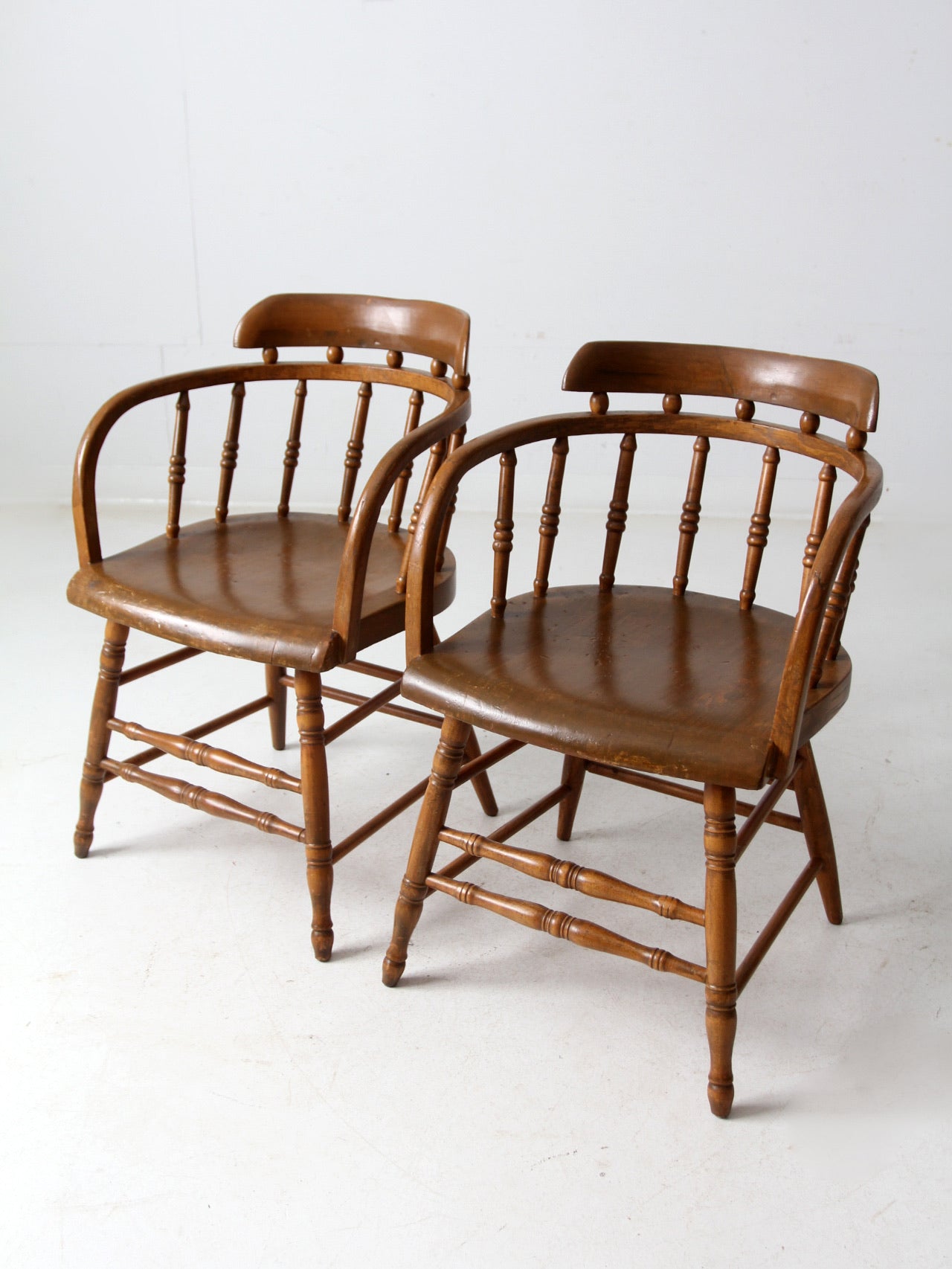 antique barrel back captain's chair pair