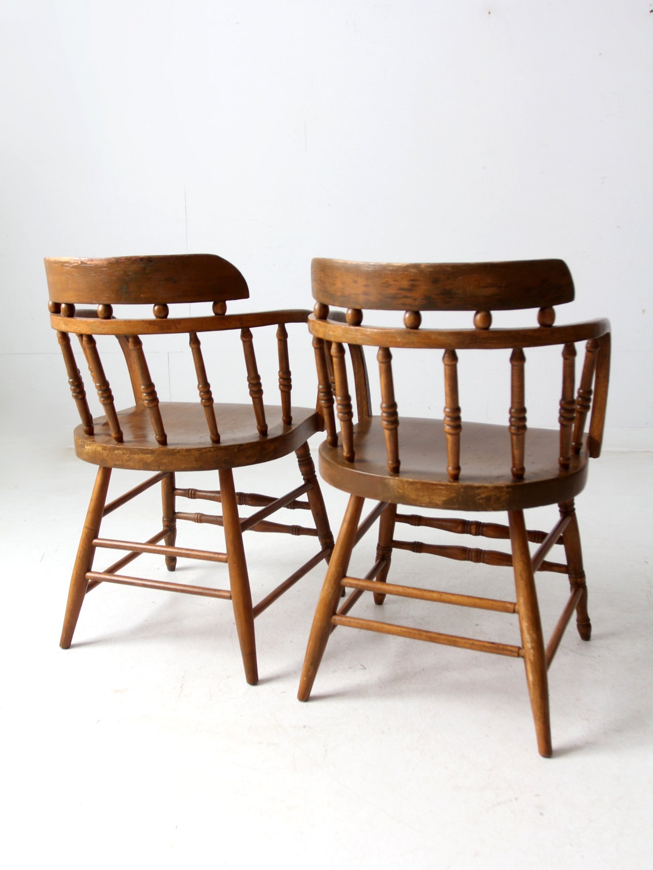 antique barrel back captain's chair pair