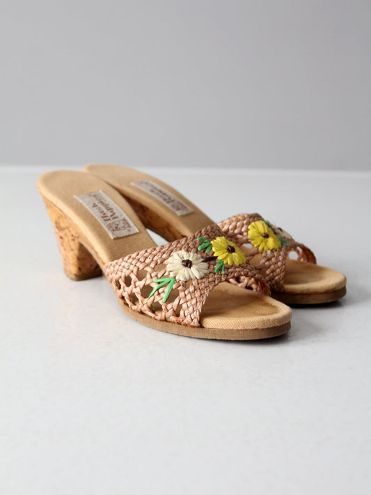 1970s Hush Puppies raffia mules