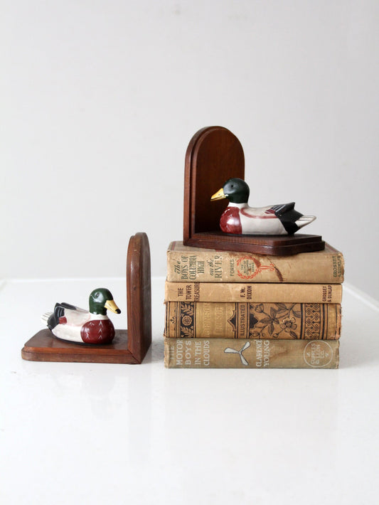 vintage wooden duck bookends pair