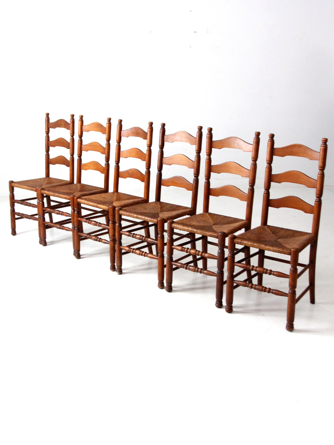 vintage rush seat ladder back chairs set of 6