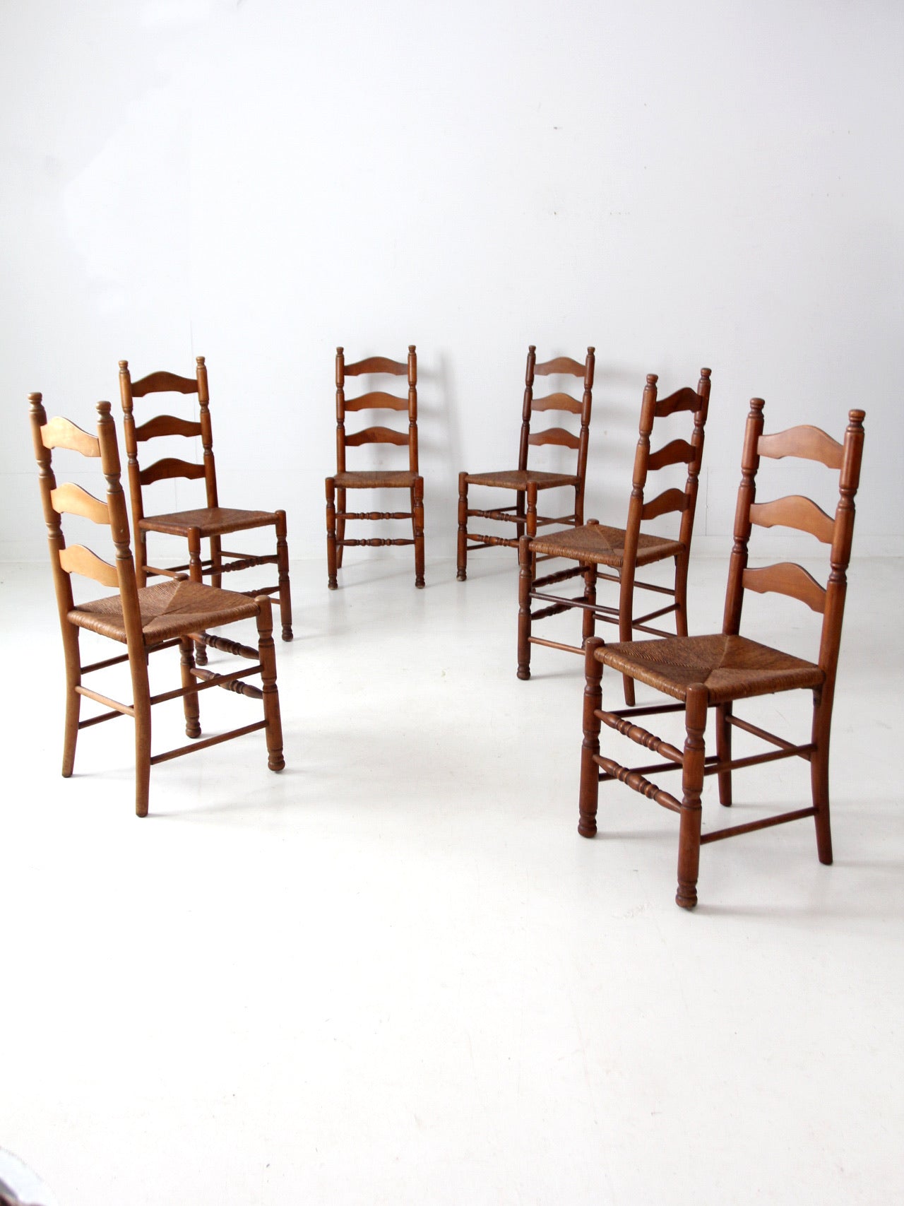 vintage rush seat ladder back chairs set of 6